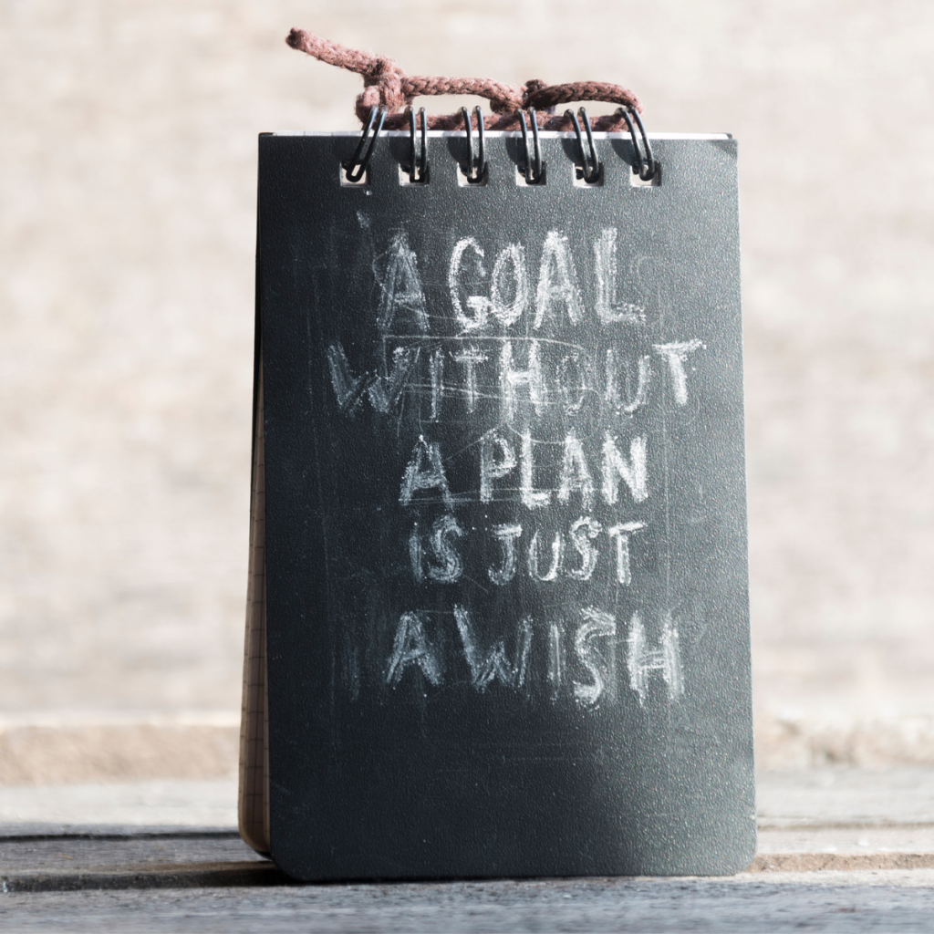 A goal without a plan is just a wish quote written on chalkboard.