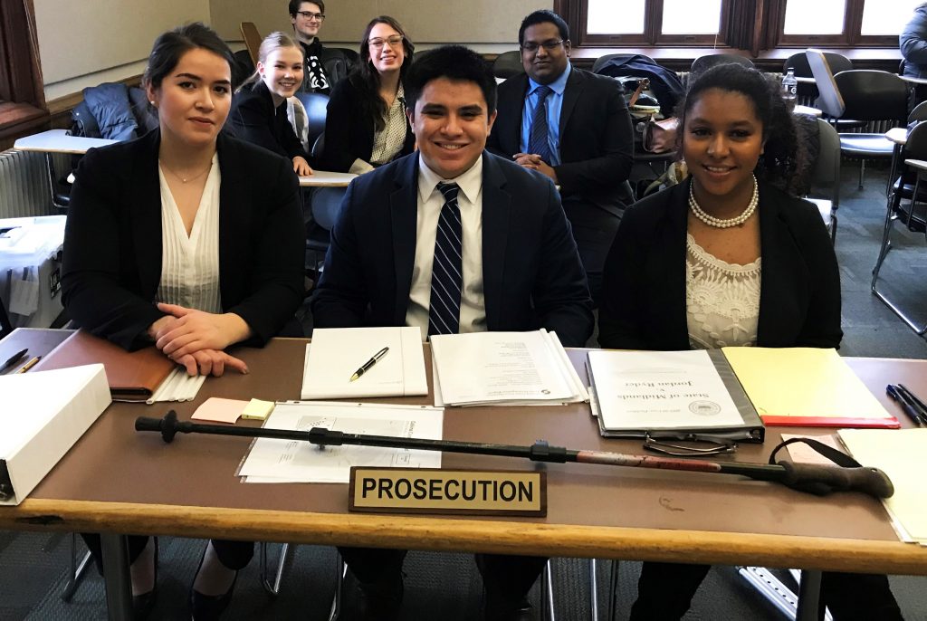 Three participants in the 2020 NIU Mock Trial.