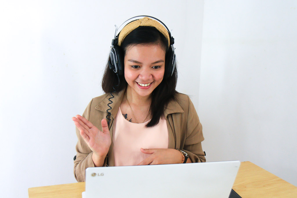 Young woman on a video conference call.