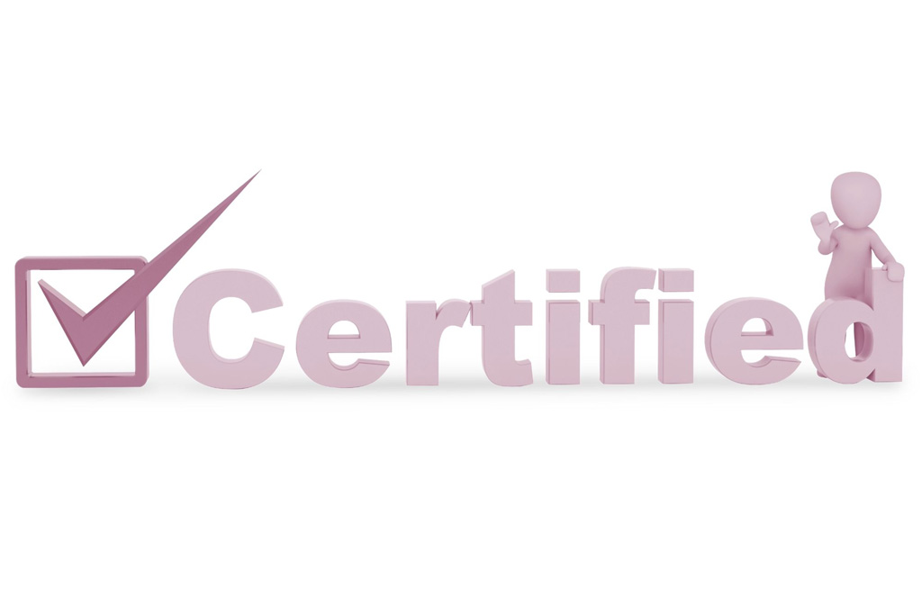 Illustration of the word Certified with a checkmark.